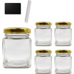 5x pot en verre carr� pour �pices 150ml avec couvercle + 5 ardoises + craie - bocaux rangement cuisine ...