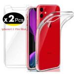6. 5 coque iphone 11pro max transparente + 2 x film de protection cran en verre tremp hd souple silicone ...