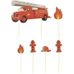 6 d�corations pompiers pour gateaux rouge