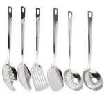 6 pi�ces ustensiles de cuisine louche inox avec manche suspendu ensemble dustensiles cuisine comprend ...