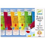 Peinture  doigts - djeco - 6 tubes - lavable  leau - pots de 75 ml