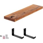 60cm Étagère en bois brut étagère murale bois cuisine x2 supports noirs frêne foncé 60cm Étagère en bois brut étagère murale bois cuisine x2 supports noirs frêne foncé