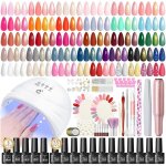 65pcs kit ongle gel uv complet avec lampe ponceuse pour ongles 35 couleus vernis semi permanent nude ...