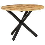 &66168& table de cuisine table  manger - ronde 100x100x75 cm bois de manguier brut : - pro boutique