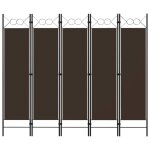 675&{home} paravent belle finition �cran dint�rieur - cloison de s�paration salon 5 panneaux marron 200x180 ...
