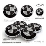 7 badge logo embleme bmw carbone noir gris capot 82mm + coffre 74mm + volant + 4 x cache moyeu 68mm