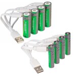 8�accus rechargeables avec port de chargement usb - c 4x aa / 4x aaa