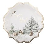 8 assiettes carton nol nature neige 22. 5cm blanc