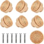 8 boutons de placard cuisine en rotin 30mm poign�es meuble bois pour tiroirs et portes