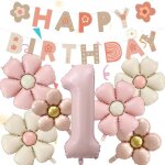 8 pi�ces 1 an decoration anniversaire marguerite ballon anniversaire 1 an fille ballon fleur marguerite ...
