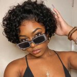 8 pouces - 13x1 dentelle perruque - perruque afro naturelle boucle coupe pixie cheveux courts bon march ...