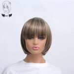 8 pouces - perruque synthtique courte mixte blonde brune pour femmes cheveux naturels coupe au carr ...