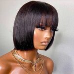 8 pouces - verser150% - noir naturel - perruques brsiliennes de cheveux humains avec frange perruques ...