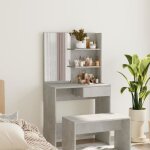 802808 vidaxl coiffeuse avec miroir gris bton 74, 5x40x141 cm