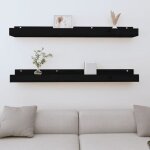 823598 vidaxl tagres murales 2 pcs noir 110x12x9 cm bois de pin massif