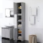 [85593]armoire de salle de bain - meublechic - meuble wc / commode sdb - sonoma gris 30x30x1835 cm bois ...