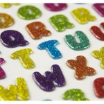 88 autocollants 3d - alphabet - couleurs - paillettes