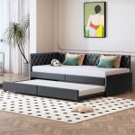 90 / 180x200 cm canap� - lit extensible en velours gris convertible en 2 lits simples avec cadre de lit ...