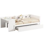 90 * 200cm lit plat avec lit de tiroir avec bureau trois �tag�res � c�t� du lit blanc