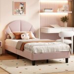 90 x 190 cm lit enfant une place en velours rose avec sommier � lattes et t�te de lit r�glable (matelas ...