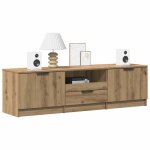 [97230]meuble tv - table tv meuble hifi de salon - ch�ne artisan 140x35x40 cm bois ding�nieriepoids:25. ...