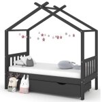 98125�monlit maison cabane pour enfant home - cadre de lit denfant avec un tiroir gris fonc� pin 80x160 ...
