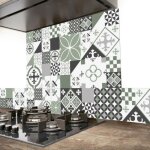 Fond de hotte adh�sif en aluminium effet carreaux de ciment vert - 70x90 cm - 99deco