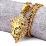 A3720 - or - collier avec pendentif tte de lion en or pour hommes bijoux de personnalit dominatrice ...