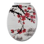 Abattant wc bois moul� d�cor fleurs de cerisier frein de chute d�clipsable 1 bouton
