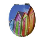 Abattant wc en bois moul� avec frein de chute motif cabine de plage