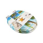 Abattant wc en bois moul� avec frein de chute motif mosa�que plage