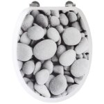 Abattant wc - gelco - galets de plage - gris - mdf - charnires inox - universel