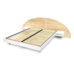 Abc meubles lit adulte arc bois avec t�te et chevets int�gr�s 140x190 blanc / vernis naturel