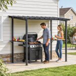 Abri pour barbecue avec toit en m�tal galvanis� et �tag�res lat�rales 271 x 182 x 229 cm noir