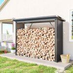 Abri � bois structure en acier plancher sur�lev� toit en pente 213 x 665 x 150 cm gris fonc�