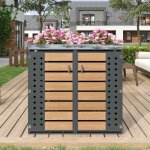 Abri cache poubelles ext�rieur double en acier galvanis� gris et bois avec bac � plantes int�gr� et portes ...