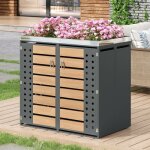 Abri cache poubelle de jardin pour 2 poubelles standard 132�80�1245 cm 2 portes verrouillables m�tal ...