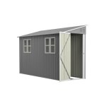 Abri de jardin adoss� en m�tal galvanis� 291 x 111 x 189 cm gris avec kit de sol porte double r�versible ...