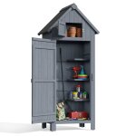 Abri de jardin - bealife - bois sapin gris - 3 crochets - 3 etag�res amovibles - toit bitum� anti - pluie ...