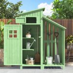 Abri de jardin en bois - 124x46x174 cm - vert - bois massif - 2 �tag�res - r�sistant aux intemp�ries