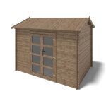 Abri de jardin en bois - 12m2 - 4x3m - traité - ep. 28mm - couleur: marron - dom677 Abri de jardin en bois - 12m2 - 4x3m - traité - ep. 28mm - couleur: marron - dom677