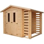 Abri de jardin en bois 353 m� + b�cher 097 m� timbela - 206x272 cm - pin / �pic�a - ep. 19 mm - m386c ...