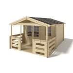 Abri de jardin en bois - 4x4 m + terrasse avec balustrade et avant - toit en bois - 24 m2 - dom611 + ...