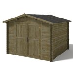 Abri de jardin en bois - 9m2 - 3x3m - trait� - ep. 28mm - couleur: vert - dom458