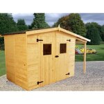 Abri de jardin 5, 04m en bois avec bcher 2, 08m - toiture en plaques ondules