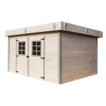 Abri de jardin en bois madriers massif 1677m toit plat avec bac acier