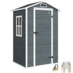 Abri de jardin - cabane de stockage - outsunny - plancher fen�tre et toit pointu - en r�sine effet bois ...