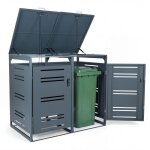 Abri de jardin en m�tal 105m� 132 x 80 x 117 cm costway - rangement pour 2 poubelles 240 l - couvercle ...