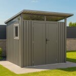 Abri de jardin moderne 3m2 gris alu monopente en acier galvanisé Abri de jardin moderne 3m2 gris alu monopente en acier galvanisé