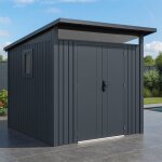 Abri de jardin moderne 4. 37m2 gris anthracite monopente en acier galvanis�